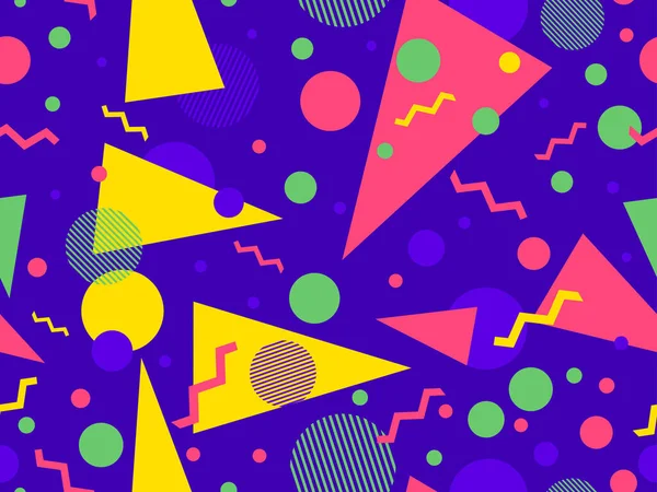 Memphis Seamless Pattern Geometric Shapes 80S Style Colorful Geometric Shapes — 스톡 벡터