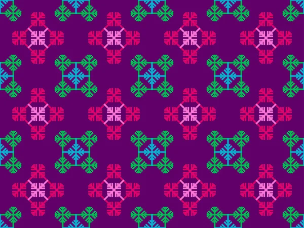 Snowflakes Seamless Pattern Ornament Christmas Multicolored Snowflakes Snowflakes Green Pink — Stock Vector