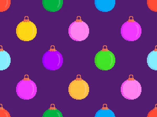 Pixel Kerstballen Naadloos Patroon Veelkleurige Kerstballen Pixel Art Stijl Bit — Stockvector