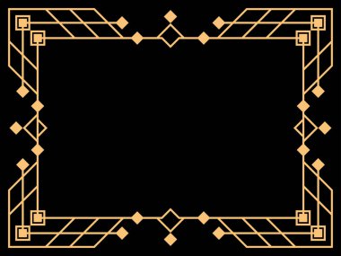 Art deco çerçeve. Klasik doğrusal sınır. Davetiyeler, broşürler ve tebrik kartları için bir şablon tasarla. Geometrik altın çerçeveli. 1920 'lerin tarzı - 1930' lar. Vektör illüstrasyonu