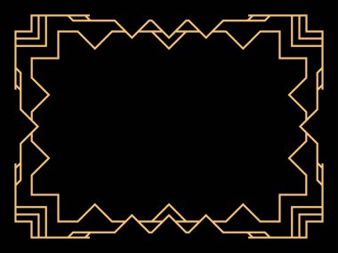 Art deco çerçeve. Klasik doğrusal sınır. Davetiyeler, broşürler ve tebrik kartları için bir şablon tasarla. Geometrik altın çerçeveli. 1920 'lerin tarzı - 1930' lar. Vektör illüstrasyonu