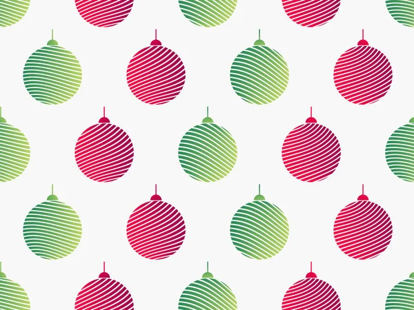 Nahtloses Muster Mit Rot Und Grün Gestreiften Weihnachtskugeln Auf Weißem — Stockvektor