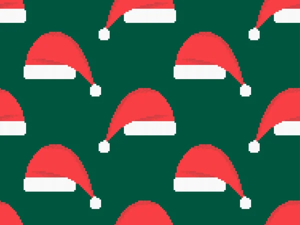 Nahtloses Muster Mit Weihnachtsmütze Pixelstil Weihnachtsmütze Pixel Art Stil Auf — Stockvektor