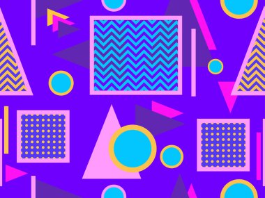 80 'lerin tarzında geometrik şekilli kusursuz Memphis deseni.