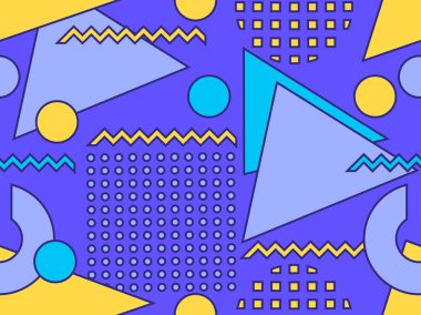 80 'lerin tarzında geometrik şekilli kusursuz Memphis deseni.