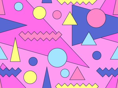 80 'lerin tarzında geometrik şekilli kusursuz Memphis deseni.