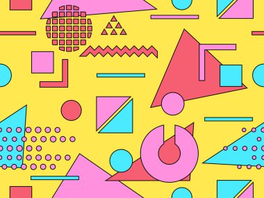 80 'lerin tarzında geometrik şekilli kusursuz Memphis deseni.