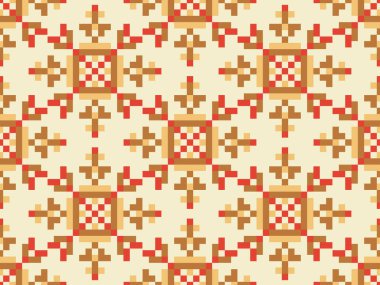 Piksel kar taneleri pürüzsüz desenlidir. Piksel sanat tarzında bir Noel arkaplanı. 80lerin video oyunları tarzında 8 bit grafikler. Vektör illüstrasyonu