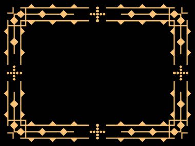 Art deco çerçeve. Klasik doğrusal sınır. Davetiyeler, broşürler ve tebrik kartları için bir şablon tasarla. Geometrik altın çerçeveli. 1920 'lerin tarzı - 1930' lar. Vektör illüstrasyonu