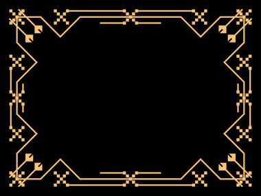 Art deco çerçeve. Klasik doğrusal sınır. Davetiyeler, broşürler ve tebrik kartları için bir şablon tasarla. Geometrik altın çerçeveli. 1920 'lerin tarzı - 1930' lar. Vektör illüstrasyonu