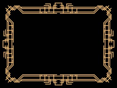 Art deco çerçeve. Klasik doğrusal sınır. Davetiyeler, broşürler ve tebrik kartları için bir şablon tasarla. Geometrik altın çerçeveli. 1920 'lerin tarzı - 1930' lar. Vektör illüstrasyonu