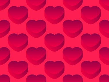 Kırmızı 3D kalp pürüzsüz desen. Eğilimli Isometric kalp. Sevgililer Günün kutlu olsun. Baskı, posterler ve ambalaj kağıtları için şölen tasarımı. Vektör illüstrasyonu