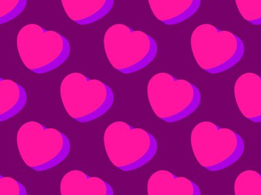 3D kalpler pürüzsüz desen. Sevgililer Günün kutlu olsun. Tebrik kartı, ambalaj kağıdı, promosyon malzemeleri ve davetiyeler için izometrik kalplerle donatılmış bir arka plan. Vektör illüstrasyonu