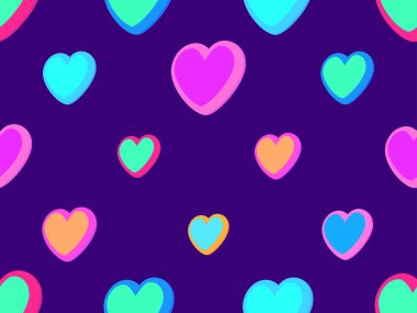 3D kalpler pürüzsüz desen. Sevgililer Günün kutlu olsun. Tebrik kartı, ambalaj kağıdı, promosyon malzemeleri ve davetiyeler için izometrik kalplerle donatılmış bir arka plan. Vektör illüstrasyonu