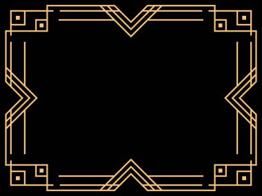 Art deco çerçeve. Klasik doğrusal sınır. Davetiyeler, broşürler ve tebrik kartları için bir şablon tasarla. Geometrik altın çerçeveli. 1920 'lerin tarzı - 1930' lar. Vektör illüstrasyonu