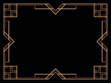 Art deco çerçeve. Klasik doğrusal sınır. Davetiyeler, broşürler ve tebrik kartları için bir şablon tasarla. Geometrik altın çerçeveli. 1920 'lerin tarzı - 1930' lar. Vektör illüstrasyonu