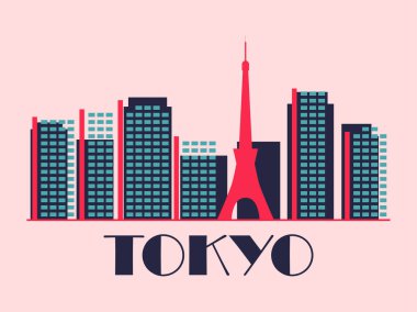 Tokyo landscape in vintage style. Retro banner of Tokyo city with skyscrapers in linear style. Design for print, posters and promotional materials. City logo. Vector illustration
