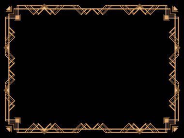 Art deco çerçeve. Klasik doğrusal sınır. Davetiyeler, broşürler ve tebrik kartları için bir şablon tasarla. Geometrik altın çerçeveli. 1920 'lerin tarzı - 1930' lar. Vektör illüstrasyonu