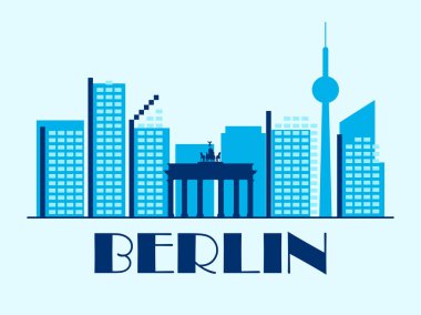 Berlin landscape in vintage style. Retro banner of Berlin city with Brandenburg Gate and houses in linear style. Design for print, posters and promotional materials. City logo. Vector illustration