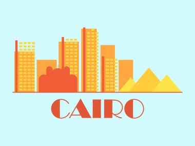 Cairo landscape in vintage style. Retro banner of Cairo with ancient Egyptian pyramids and houses in linear style. Design for print, posters and promotional materials. City logo. Vector illustration