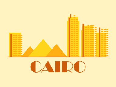 Cairo landscape in vintage style. Retro banner of Cairo with ancient Egyptian pyramids and houses in linear style. Design for print, posters and promotional materials. City logo. Vector illustration