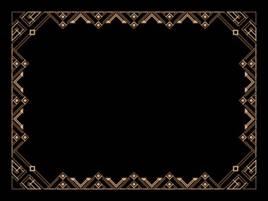 Art deco çerçeve. Klasik doğrusal sınır. Davetiyeler, broşürler ve tebrik kartları için bir şablon tasarla. Geometrik altın çerçeveli. 1920 'lerin tarzı - 1930' lar. Vektör illüstrasyonu
