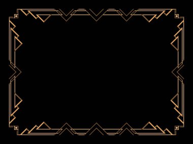 Art deco çerçeve. Klasik doğrusal sınır. Davetiyeler, broşürler ve tebrik kartları için bir şablon tasarla. Geometrik altın çerçeveli. 1920 'lerin tarzı - 1930' lar. Vektör illüstrasyonu