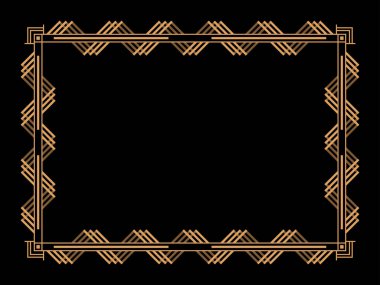 Art deco çerçeve. Klasik doğrusal sınır. Davetiyeler, broşürler ve tebrik kartları için bir şablon tasarla. Geometrik altın çerçeveli. 1920 'lerin tarzı - 1930' lar. Vektör illüstrasyonu