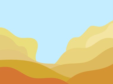 Minimalist tarzda kanyon manzarası. Düz dizayn edilmiş kum dağları, tepeler ve kanyonlar. Parmak izleri, posterler ve iç tasarım için boho dekoru. Modern orta çağ dekoru. Vektör illüstrasyonu