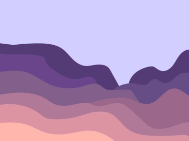Minimalist tarzında kum tepeleri olan çöl manzarası. Düz dizayn. Parmak izleri, posterler ve iç tasarım için boho dekoru. Orta Çağ modern dekoru. Vektör illüstrasyonu