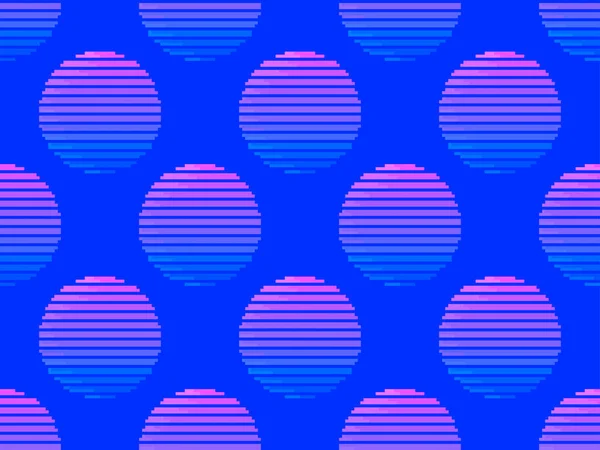 Pixel Art Sonne Nahtlose Muster Stil Der 80Er Jahre Synthwave — Stockvektor