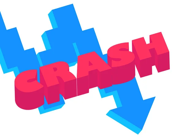 Crash Tekst Banner Achtergrond Van Pijlen Naar Beneden Ineenstorting Van — Stockvector