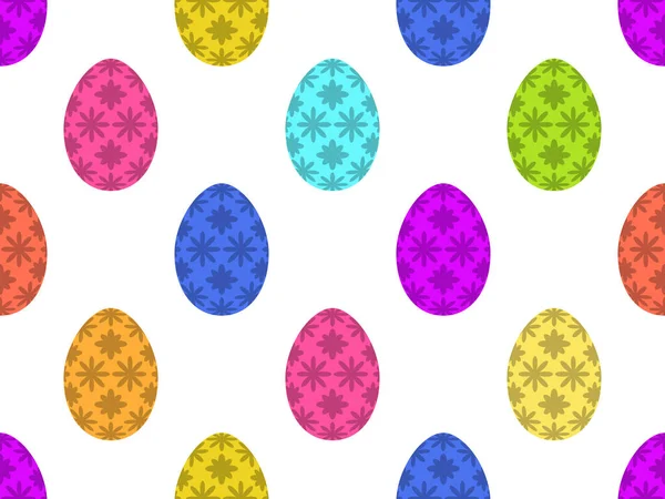 Бесшовный Узор Пасхальными Яйцами Цветочным Узором Белом Фоне Счастливой Пасхи — стоковый вектор