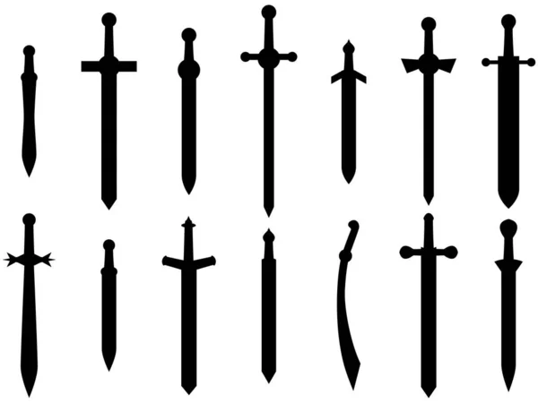 Espadas Negras Aisladas Sobre Fondo Blanco Espadas Siluetas Armas Del — Archivo Imágenes Vectoriales