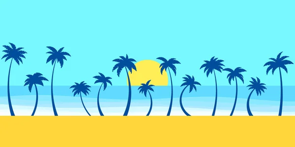 Paysage Palmiers Bord Mer Soleil Horizon Vue Sur Les Palmiers — Image vectorielle