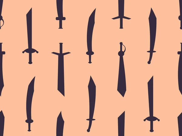 湾曲した剣のシームレスなパターン 剣のシルエット ローマ帝国の武器だグラディウス ポスター バナー 販促品用の刀のデザイン ベクターイラスト — ストックベクタ