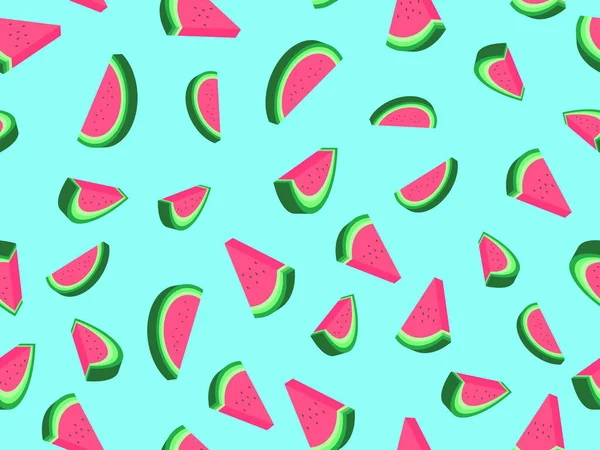 Vattenmelon Sömlöst Mönster Stil Isometriska Skivor Vattenmelon Med Frön Blå — Stock vektor