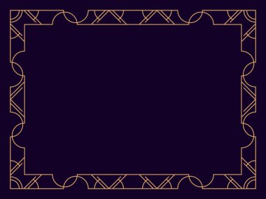 Art deco çerçeve. Klasik doğrusal sınır. Davetiyeler, broşürler ve tebrik kartları için bir şablon tasarla. Geometrik altın çerçeveli. 1920 'lerin tarzı - 1930' lar. Vektör illüstrasyonu