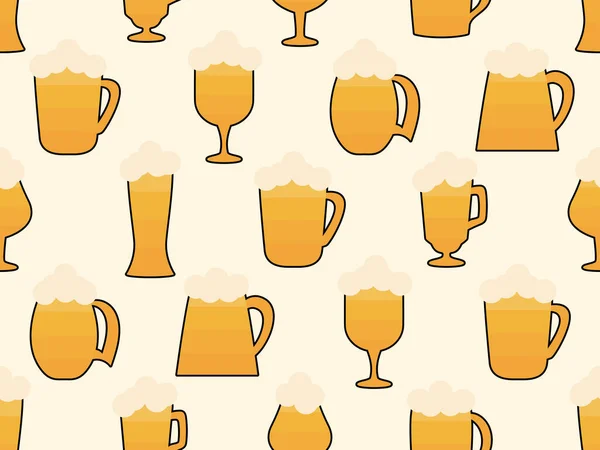 Пивний Кухоль Безшовний Візерунок Пиво Піною Келихах Різних Форм Стовбурові — стоковий вектор