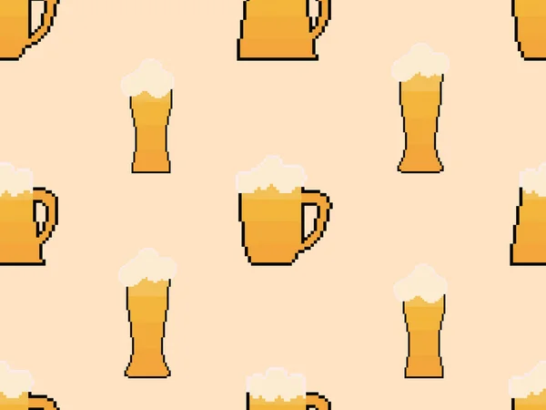 Pixel Glasses Beer Seamless Pattern Beer Foam Glasses Graphic Style — Stock Vector