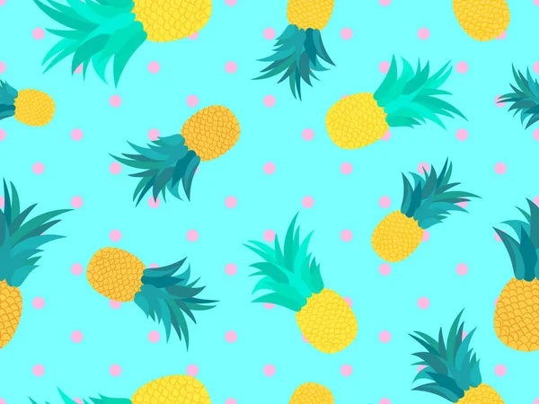 无缝图案 蓝底上有菠萝 夏天的水果图案 菠萝果 T恤衫的热带背景 纸张和面料上的指纹 矢量说明 — 图库矢量图片