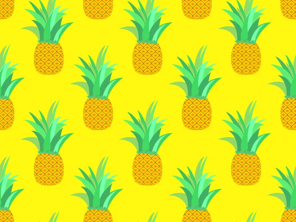 黄色の背景にパイナップルとシームレスなパターン 夏の果物のパターン パイナップルフルーツ Tシャツ 紙や布にプリントのための熱帯の背景 ベクターイラスト — ストックベクタ