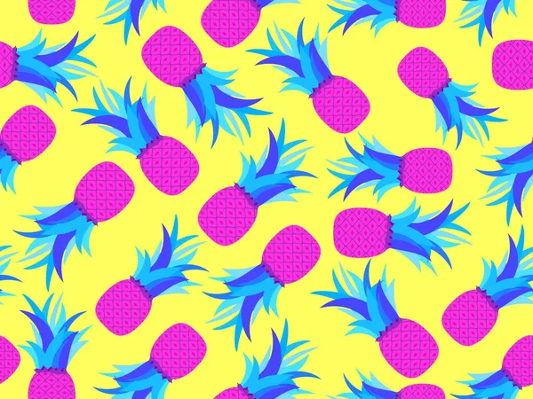 Rosa Ananas Mit Blauem Laub Pop Art Stil Nahtloses Muster — Stockvektor