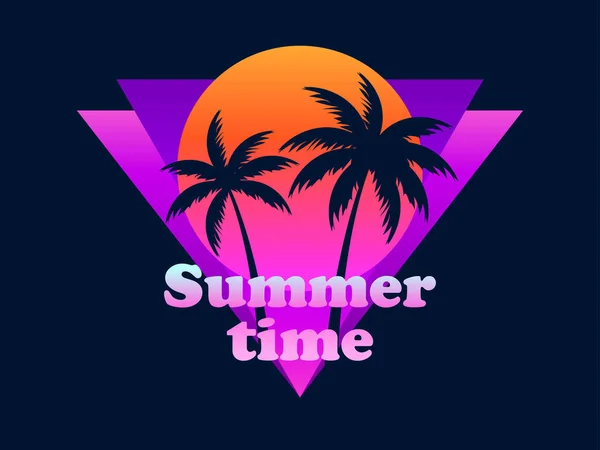 Retro Futuristic Palm Trees 80S Style Sunset Summer Time Palm — Stock Vector