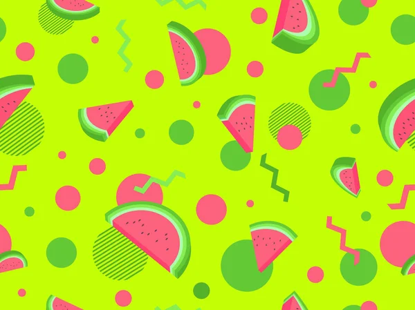 Watermeloen Naadloos Patroon Met Geometrische Vormen Isometrische Schijfjes Watermeloen Met — Stockvector