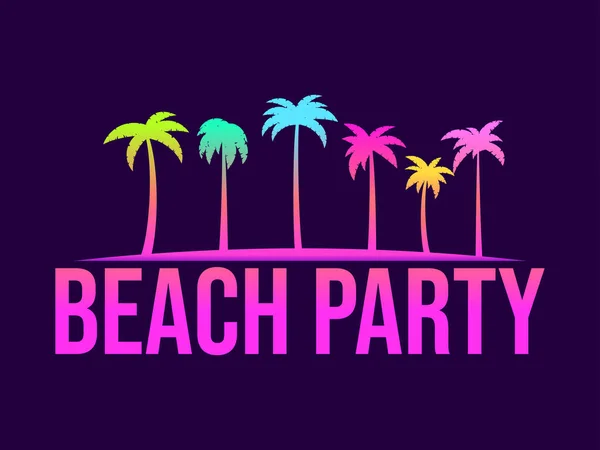 海滩派对海报 有80年代风格的梯度棕榈树的轮廓 渐增的热带棕榈 夏天的时候横幅 小册子和宣传材料的设计 矢量说明 — 图库矢量图片