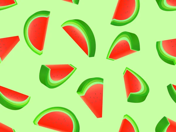 Wassermelone Nahtloses Muster Stil Isometrische Wassermelonenscheiben Mit Farbverlauf Design Für — Stockvektor