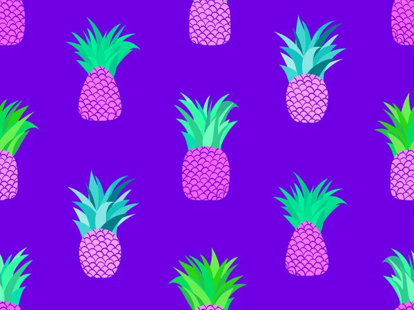 白を基調としたパイナップルセット 緑の葉 熱帯果実を持つ紫色のパイナップル バナー 印刷およびプロモーション製品のためのアイコンデザイン ベクターイラスト — ストックベクタ
