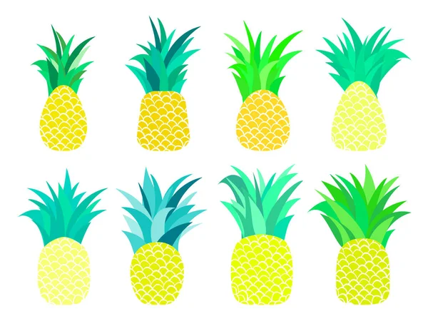 Ananas Isoliert Auf Weißem Hintergrund Gelbe Ananas Mit Grünen Blättern — Stockvektor