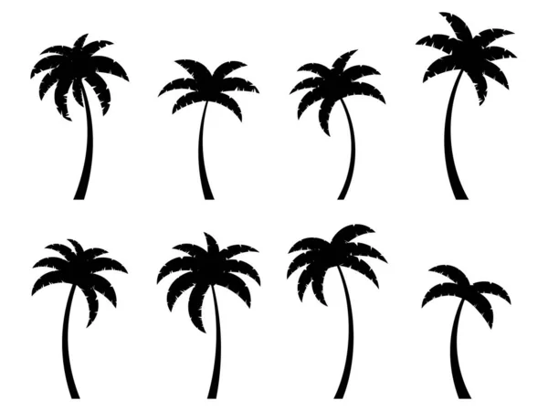 Palmiers Incurvés Noirs Isolés Sur Fond Blanc Silhouettes Pliées Palmiers — Image vectorielle